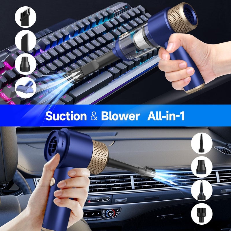 Vizeusvac Car Vacuum Cleaner, 16000PA Mini Car Vacuum Cordless Powerful, 7 in 1 Portable Handheld Vacuum Cordless with LED Light, Dual Filters, One-Touch Empty for Pet Hair, Home, Office - Image 2